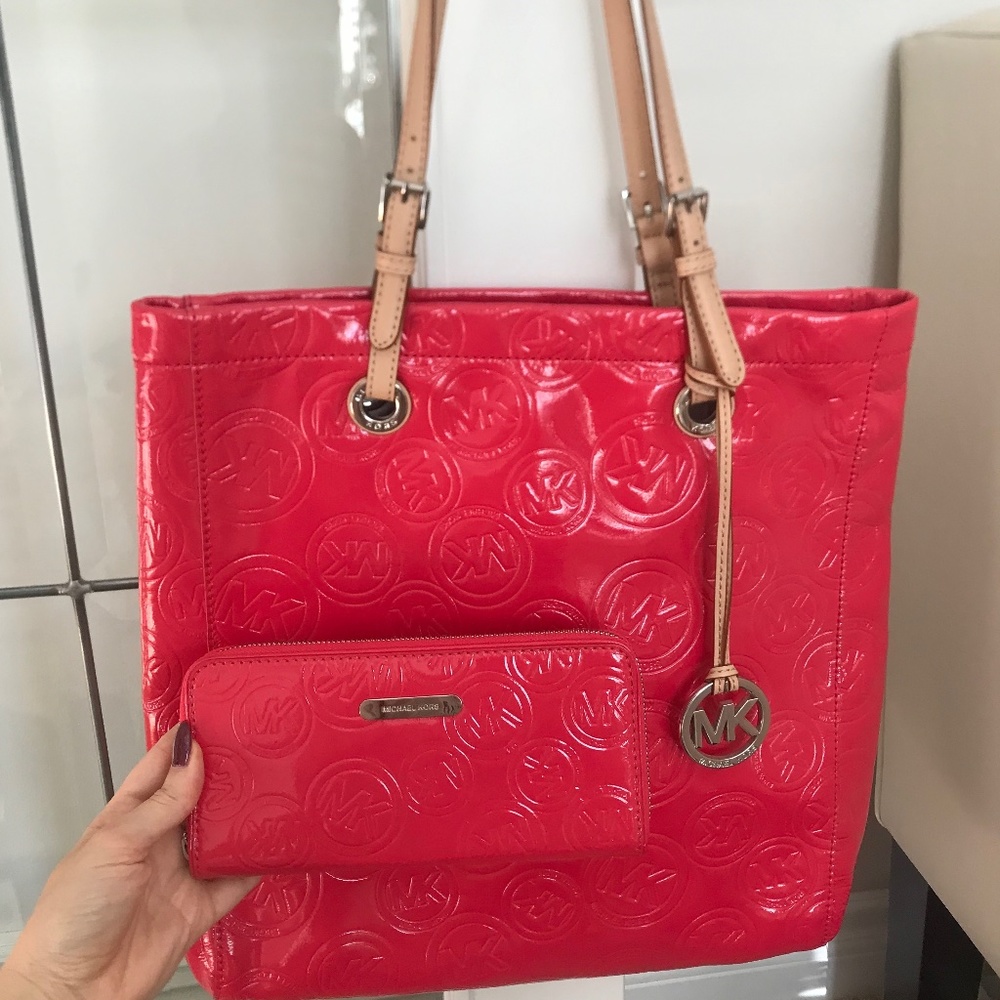 Michael Kors Embossed Monogram Handbag & Matching Wallet